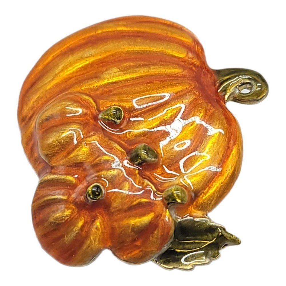 Orange Enamel Pumpkin Patch High End Halloween Fa… - image 3